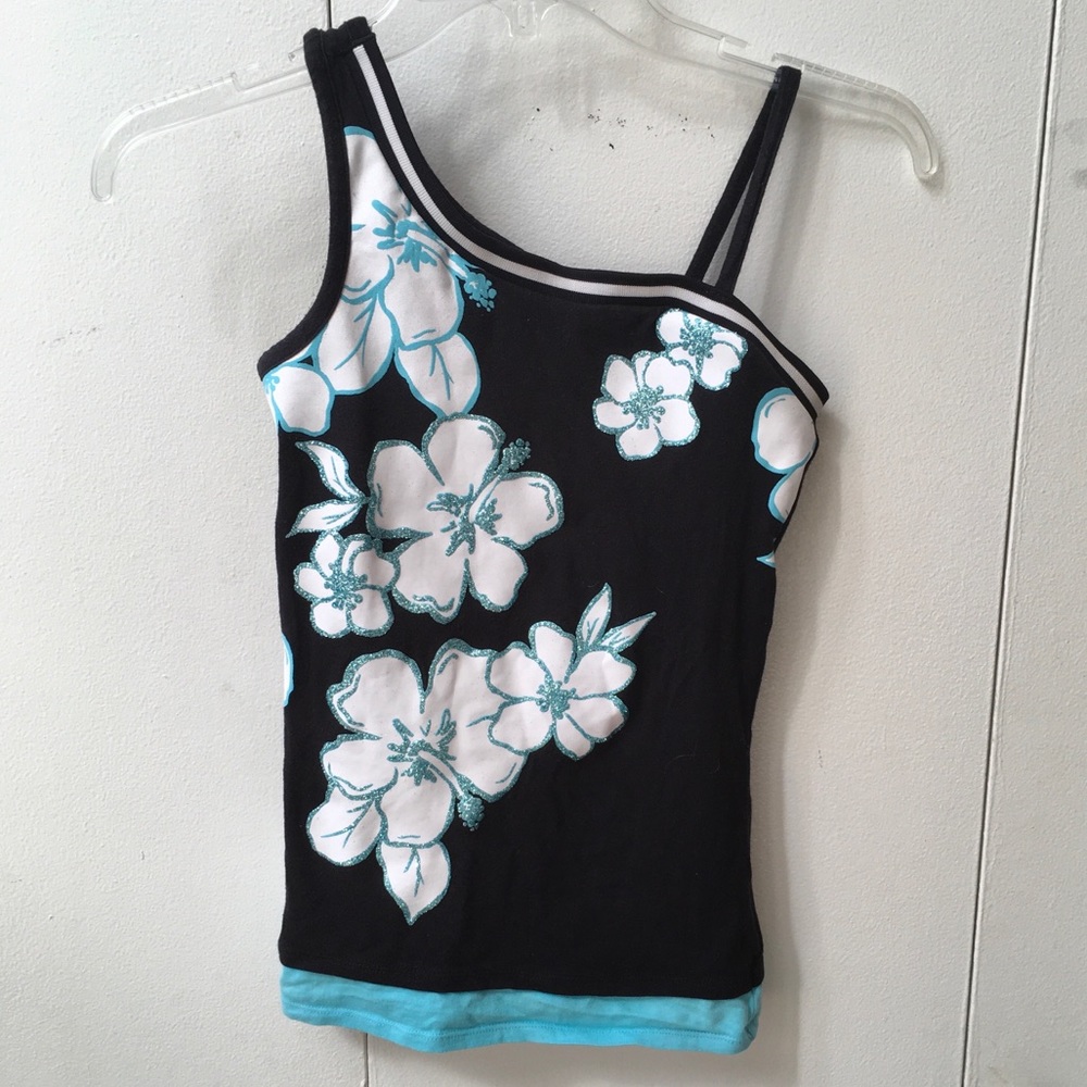Asymmetric Neckline Flower Print Tank Top